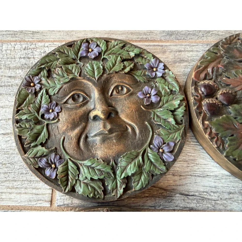 Summit Collection Greenman Seasonal Wall Plaque Set 4 Celtic Art Garden Decor 5
